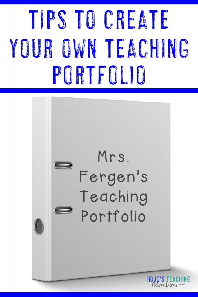 "Tips to Create Your Own Teaching Portfolio" with Mrs. Fergen's binder on the front