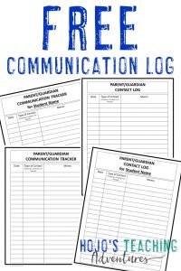 image showing the four communication log options with the text "FREE Communication Log"