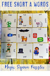 FREE Short A Literacy Center Game - Use this freebie with your preschool, Kindergarten, or first grade classroom or home school students who are ready to work on their short A CVC words. These are great for literacy centers, stations, or rotations. Also good for review, balanced literacy, ELA, reading, phonics, early or fast finishers, GATE, and critical thinking skills. Grab your FREE Magic Square Puzzles today! {preK, K, first graders}