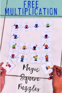 Free multiplication Magic Square Puzzle for critical thinking practice in elementary classrooms or home school rooms. This critical thinking multiplication activity provides hands on practice for numbers 10, 11, and 12. The multiplication freebie is a great math center activity for 3rd, 4th, and 5th grade. Great for math centers, stations, fast or early finishers, gifted & talented, or more! A great puzzle game with differentiated options. {third, fourth, fifth graders}