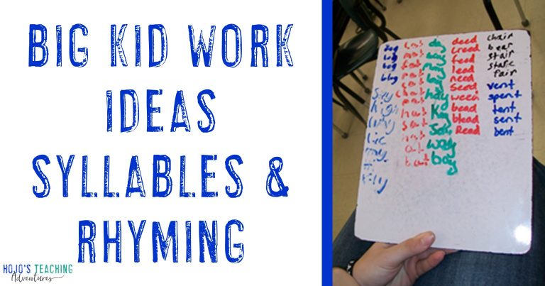 big kid work ideas syllables & rhyming