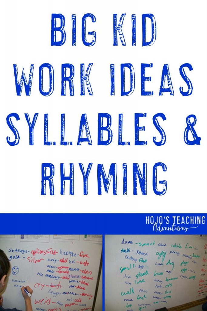 big kid work ideas syllables & rhyming