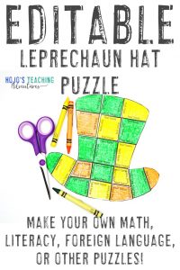 Click here to buy an EDITABLE leprechaun hat puzzle for any topic! 