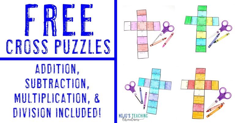 FREE Cross Puzzles - addition, subtraction, multiplication, & division puzzles included (with pictures of all four puzzles in action)