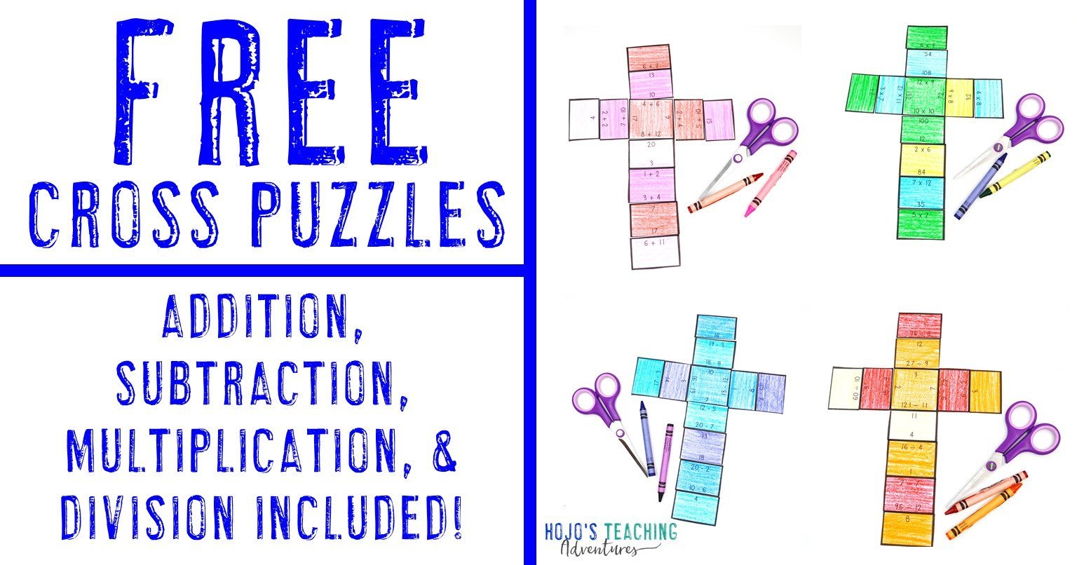 FREE Cross Puzzles - addition, subtraction, multiplication, & division puzzles included (with pictures of all four puzzles in action)