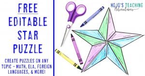 FREE Editable Star Puzzle - Create activities on ANY topic - math, ELA, foreign languages, & more - plus a picture of an editable star puzzle