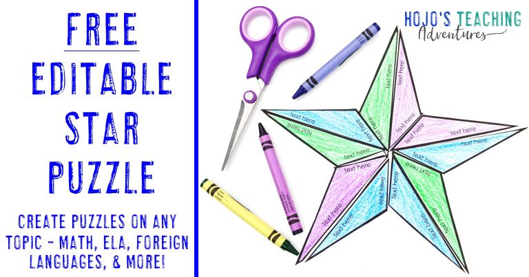 FREE Editable Star Puzzle - Create activities on ANY topic - math, ELA, foreign languages, & more - plus a picture of an editable star puzzle