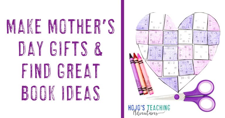 "Make Mother's Day Gifts & Find Great Book Ideas" with picture of heart-shaped math puzzle