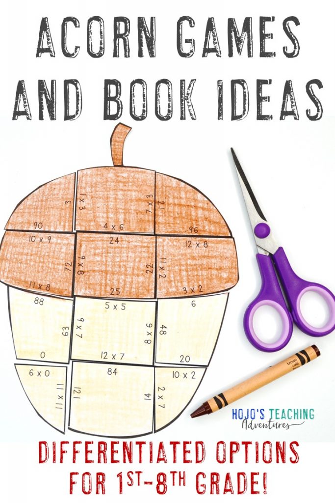 Acorn Games & Book Ideas for Kids - Differentiated Options for 1st-8th Grade (with picture of a multiplication puzzle)