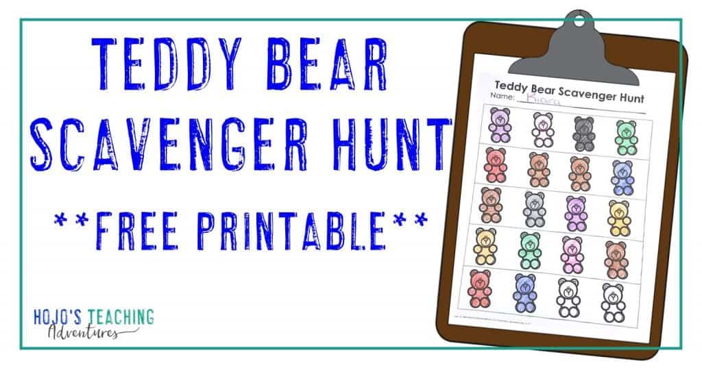 Teddy Bear Scavenger Hunt **FREE Printable** with a sheet on a clipboard 