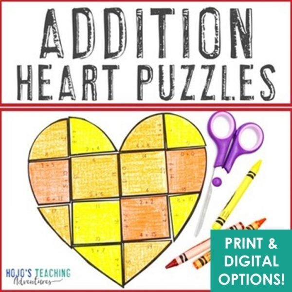 ADDITION Heart Puzzles | Mother's Day Distance Learning Packet Option