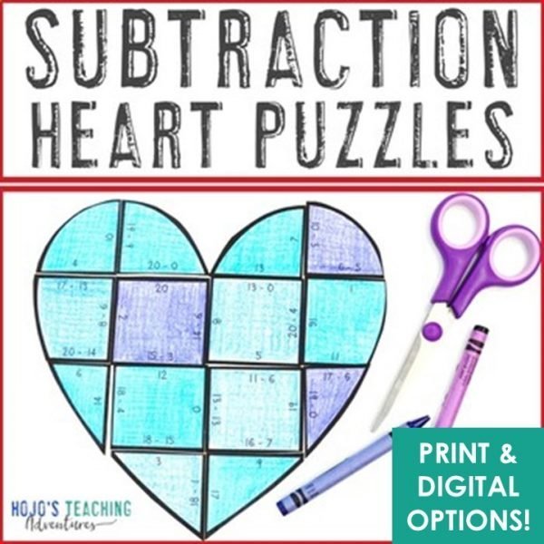 SUBTRACTION Heart Puzzles | Make a Mother's Day Card or Craft