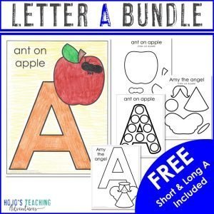 Letter A Bundle - showing various VOWAC worksheets