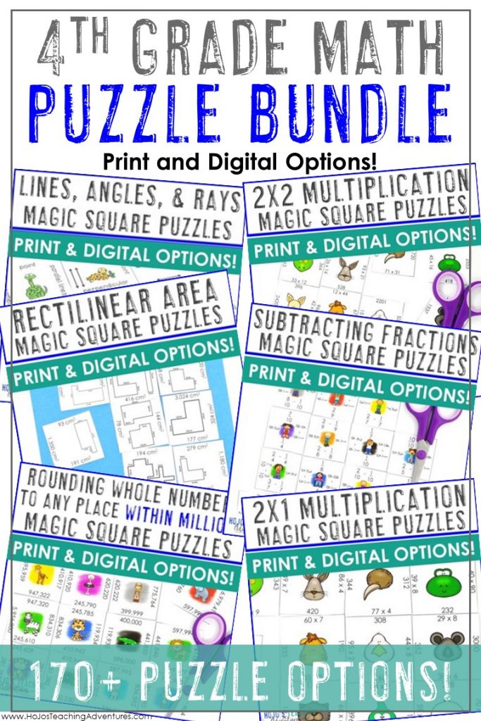 These hands on 4th grade math puzzles are a great way to engage fourth graders in the classroom or homeschool on needed math concepts. Great for review, centers, stations, worksheet alternatives, GATE, early or fast finishers, critical thinking, test prep, small group or partner work, and more. Work on fractions, decimals, higher level multiplication and division, rounding, expressions, volume, & more. Print and digital options included! 