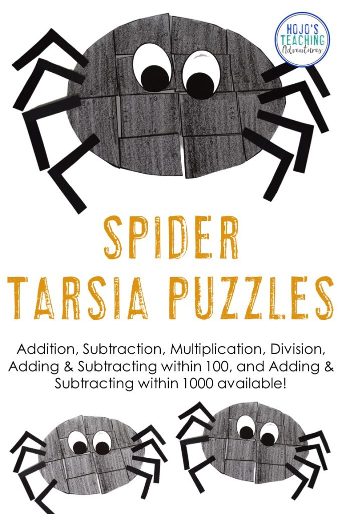 Easy Spider Craft for Kids - This arachnid tarsia puzzle is great for spider lovers, Halloween, or any time you want to learn about arachnids. Add an academic twist with these hands-on math puzzles! Choose from addition, subtraction, division, multiplication, adding and subtracting within 100, or addition and subtraction within 1000. A great craftivity for 1st, 2nd, 3rd, or 4th grade students! (first, second, third, fourth graders, Year 1, 2, 3, 4)