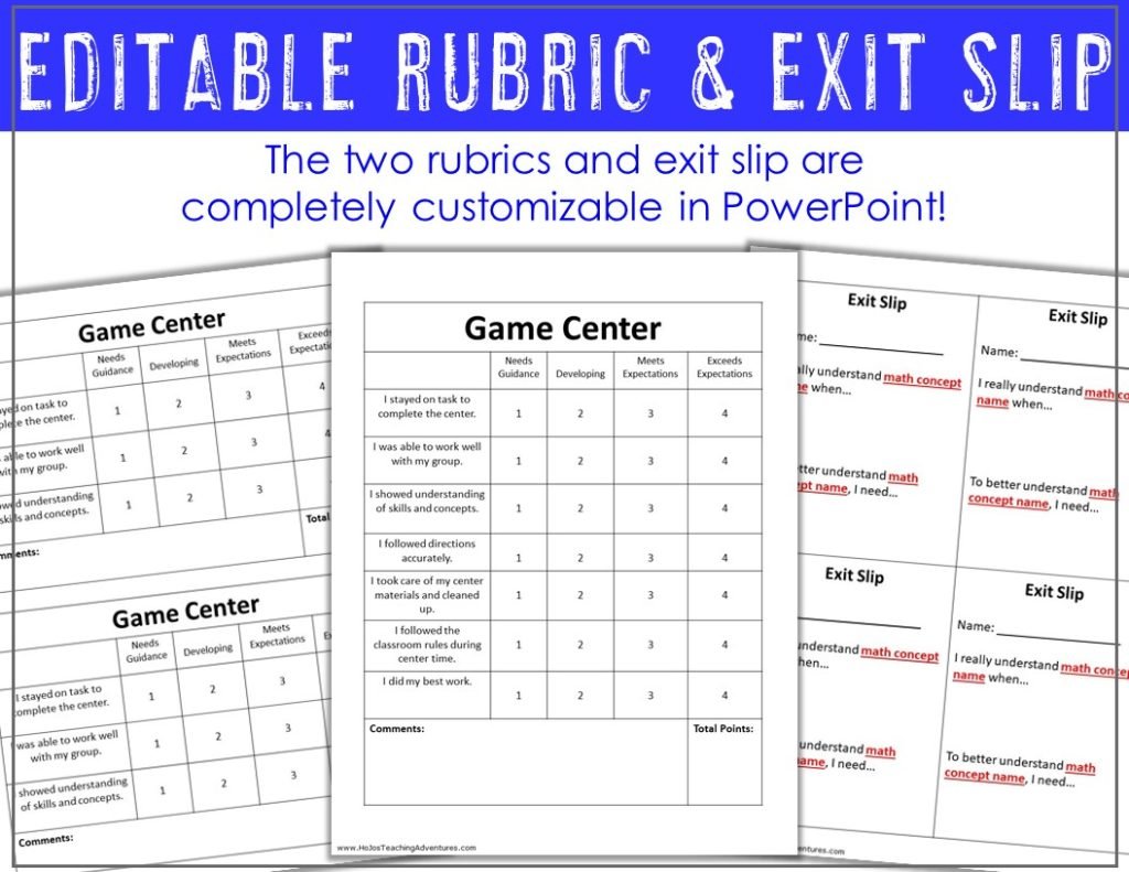 Editable Rubric & Exit Slip - Make the most of center time by asking students to complete the rubric or exit slip after playing the Find Remember Match games. 