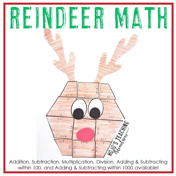 Reindeer puzzles are sure to be a hit with your elementary students this December! Choose from addition within 20, subtraction 0-20, multiplication 0-10, division 1-10, plus adding and subtracting within 100 and 1000. Great for Santa or Reindeer Day Christmas crafts, centers, review, worksheet alternatives, practice, door, FUN, bulletin board decor, and more. Use these with 1st, 2nd, 3rd, or 4th grade in the classroom or homeschool. (Year 1, 2, 3, 4, first, second, third, fourth graders) 