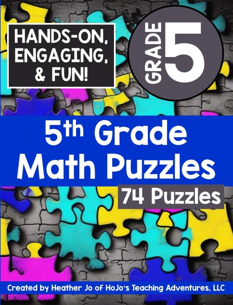 Finally there's the 5th Grade Math Workbook. This one includes 79 puzzles. Some of the topics include multidigit multiplication & division, exponents, powers of 10, decimals, expressions, fractions, mixed numbers, measurement conversions, volume, AND more. Click here to see the 5th Grade Math Puzzle Workbook. (fifth graders, ages 9 10, 11, 12, learn at home, at home learning, homeschool, Year 5)